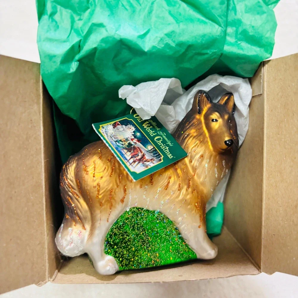 Old World Christmas Rough Collie Glass Ornament Hand Painted Dog 12051 with Box